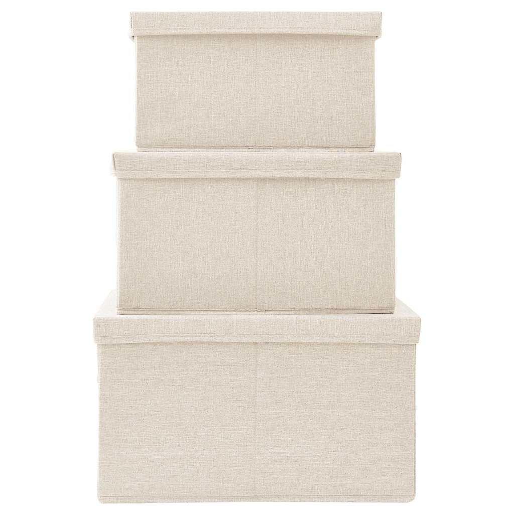vidaXL Stackable Storage Box Set of 3 Piece Fabric Cream 5