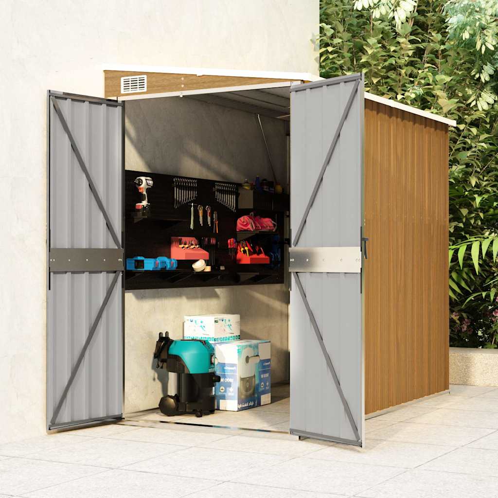 Wall-mounted Garden Shed Galvanised Steel Brown 118 x 194 x 178 cm