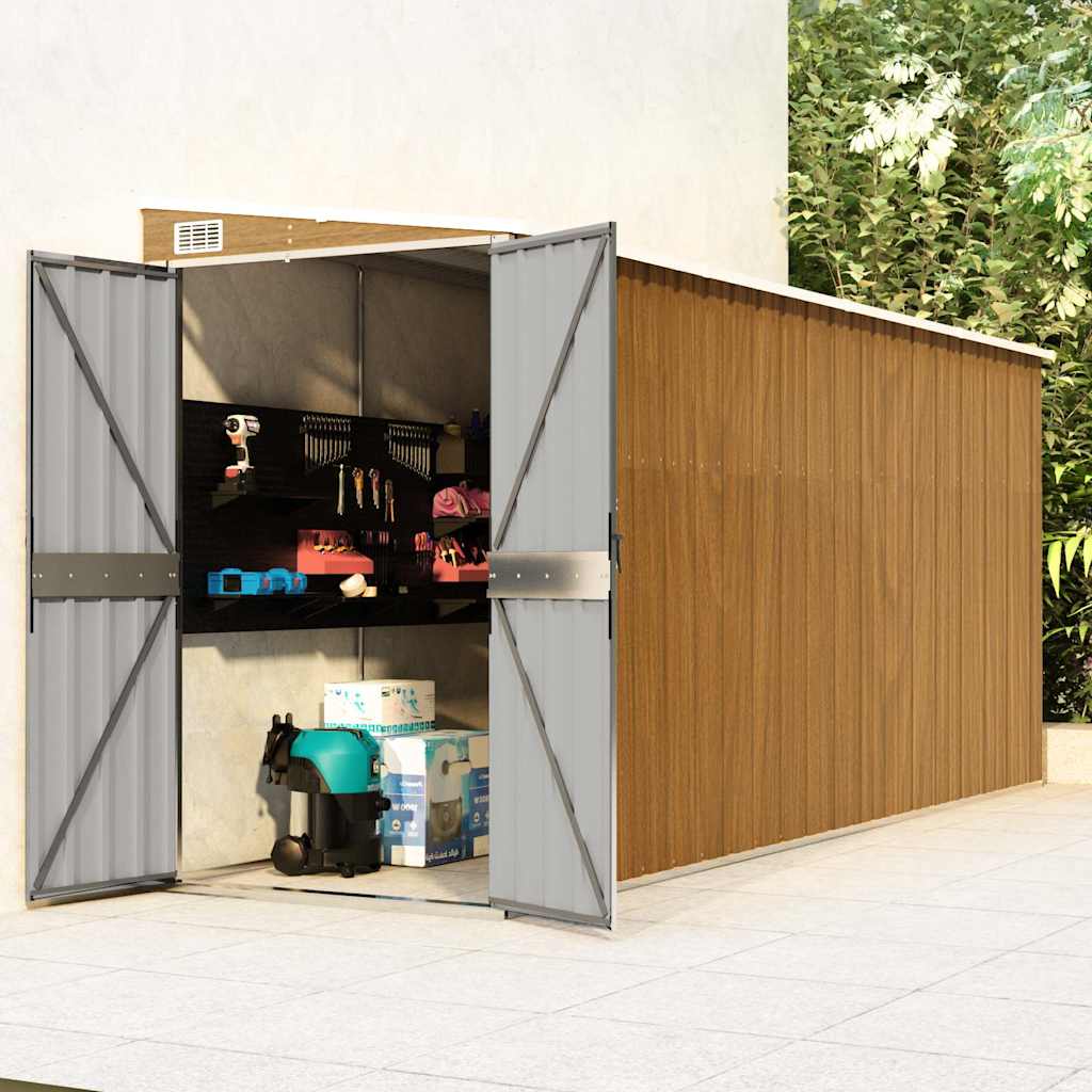 Wall-mounted Garden Shed Galvanised Steel Brown 118 x 382 x 178 cm