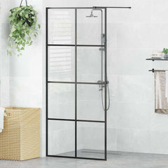 Walk-in Shower Wall Clear ESG Glass Transparent Black 90 x 195 cm