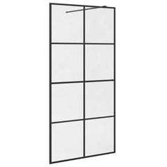 Walk-in Shower Wall Clear ESG Glass Transparent Black 100 x 195 cm