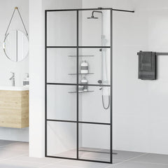 Walk-in Shower Wall Clear ESG Glass Transparent Black 100 x 195 cm