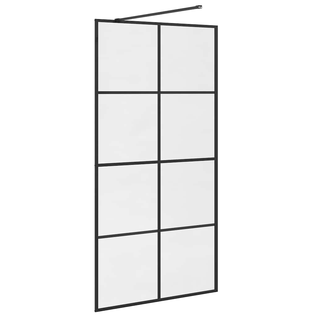 Walk-in Shower Wall Clear ESG Glass Transparent Black 100 x 195 cm