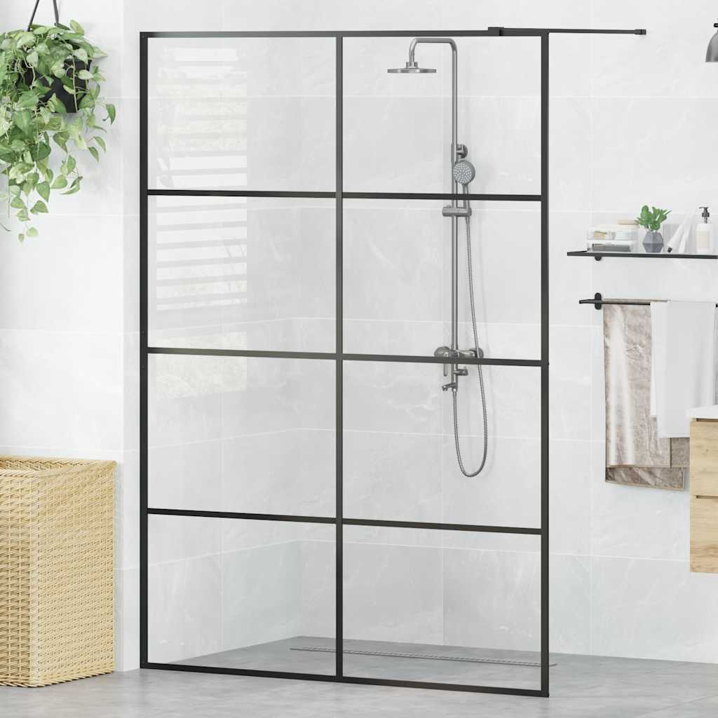 Walk-in Shower Wall Clear ESG Glass Transparent Black 140 x 195 cm