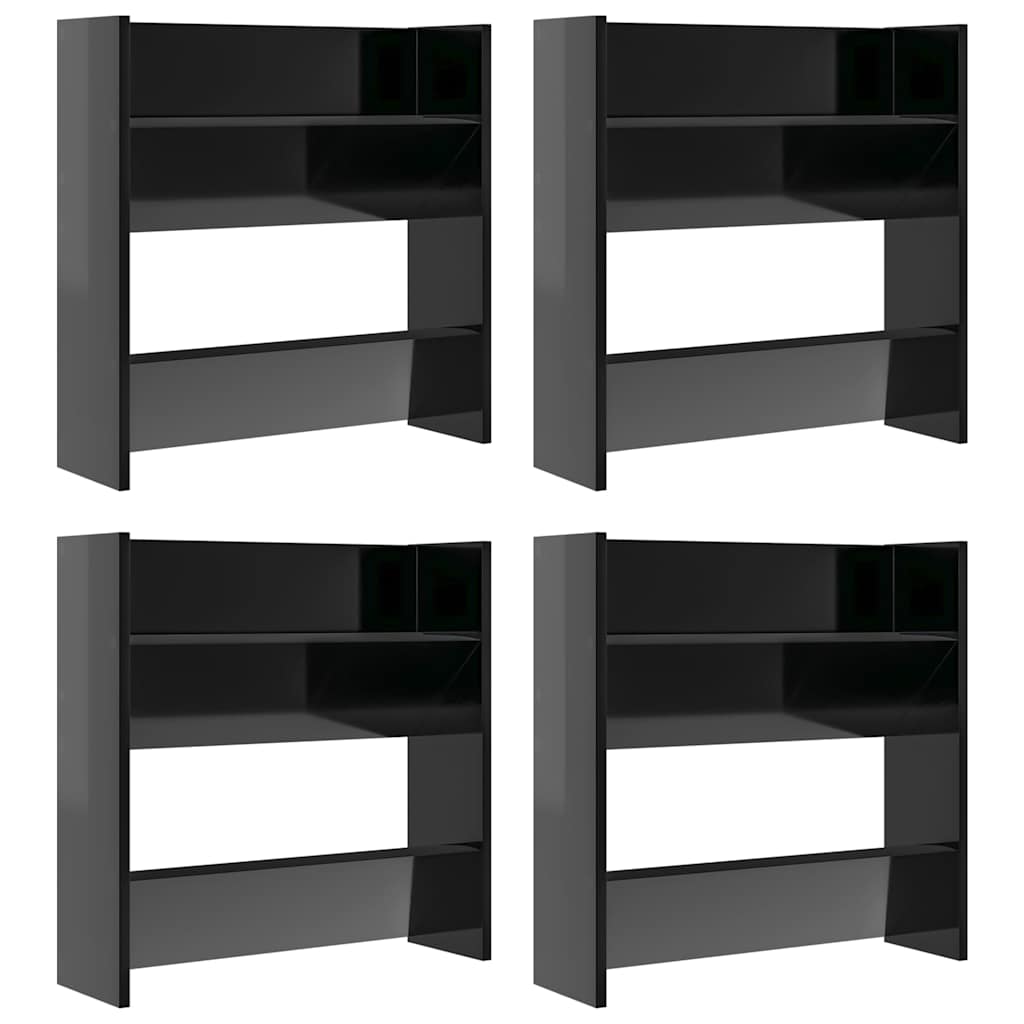 vidaXL Wall Shoe Cabinet | Set of 4 | High gloss black | Engineered wood 2