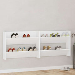 vidaXL Wall Shoe Cabinet 2 pcs White 80x18x60 cm Engineered Wood 3