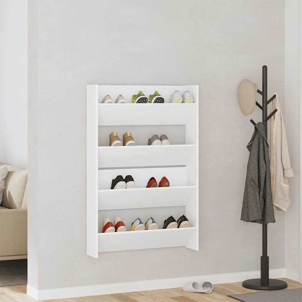 vidaXL Wall Shoe Cabinet 2 pcs White 80x18x60 cm Engineered Wood 1