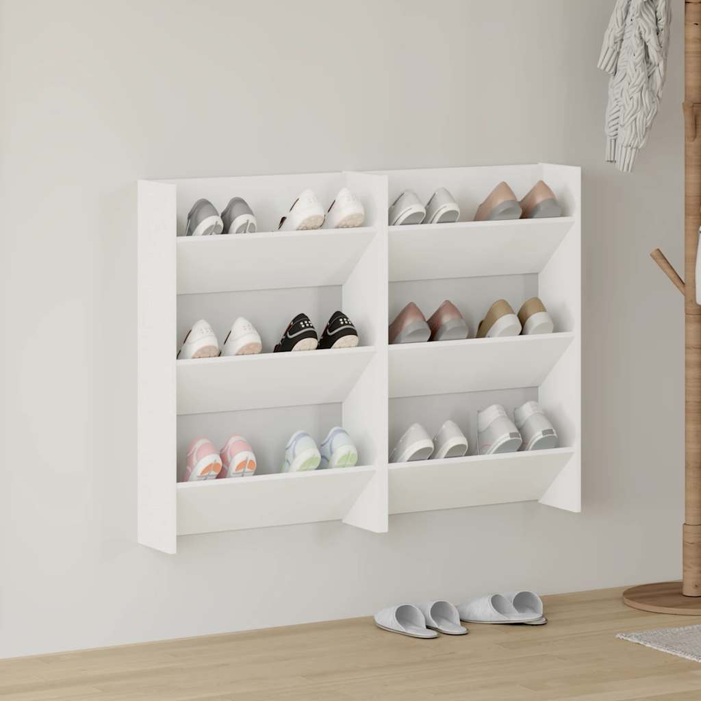 vidaXL Wall Shoe Cabinets 2 pcs White 60x18x90 cm Engineered Wood 1
