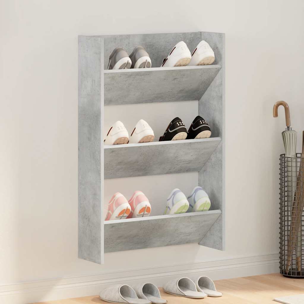 vidaXL Wall Shoe Cabinet Concrete Grey 60x18x90 cm Engineered Wood 1