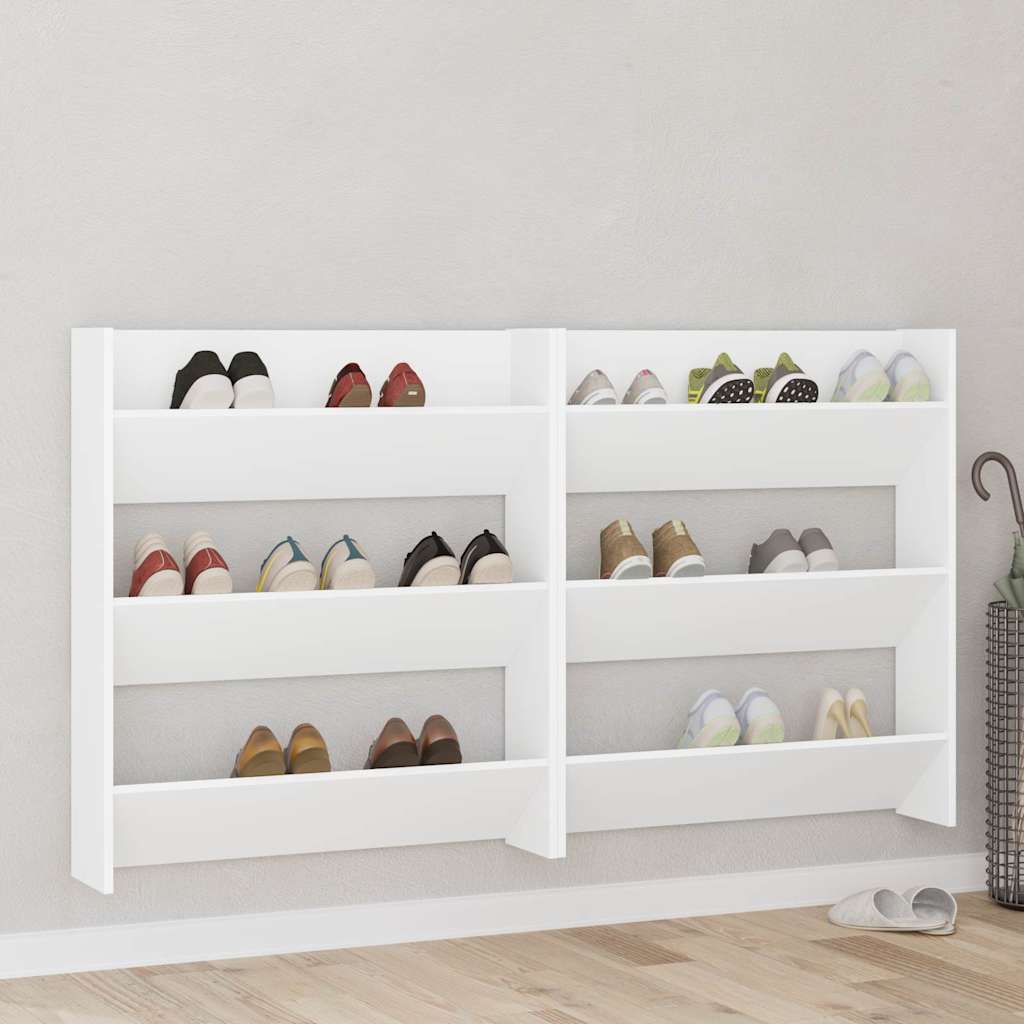 vidaXL Wall Shoe Cabinets 2 pcs White 80x18x90 cm Engineered Wood 3