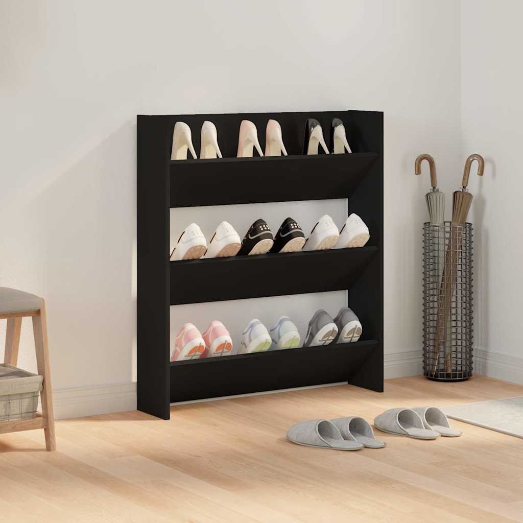 vidaXL Wall Shoe Cabinet Black 80x18x90 cm Engineered Wood 3
