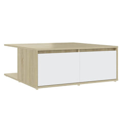 vidaXL Coffee Table | White and Sonoma Oak | Engineered Wood | 80 cm | Storage 2