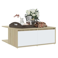 vidaXL Coffee Table | White and Sonoma Oak | Engineered Wood | 80 cm | Storage 3