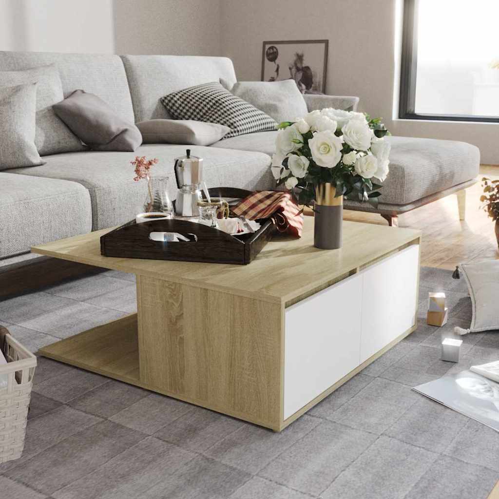 Coffee Table 80x80x31 cm Engineered Wood White and sonoma oak
