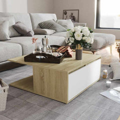 Coffee Table 80x80x31 cm Engineered Wood White and sonoma oak