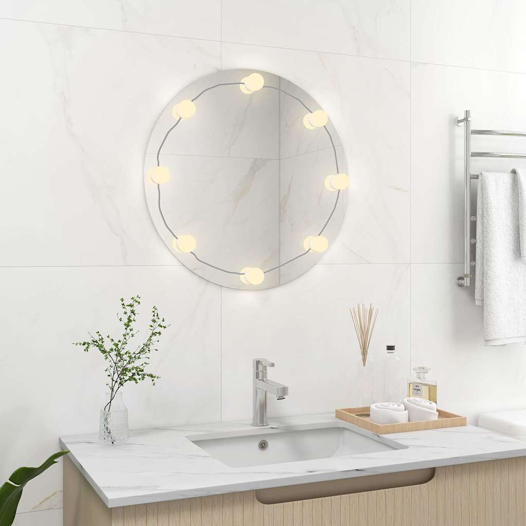 vidaXL Wall Mirror with LED Lights Round Glass