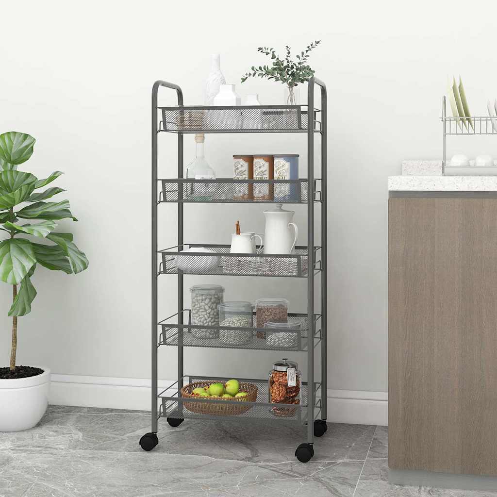 vidaXL 5-Tier Kitchen Trolley Grey 46x26x105 cm Iron 1