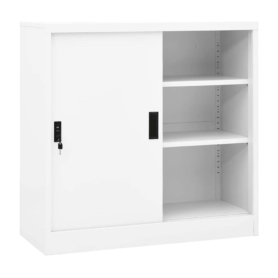 Office Cabinet with Sliding Door White Steel