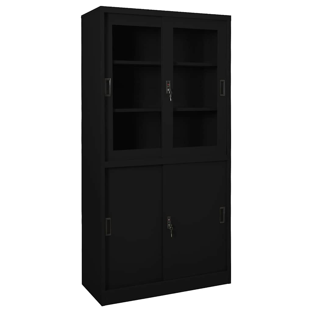 vidaXL Office Cabinet with Sliding Door Black 90x40x180 cm Steel 1