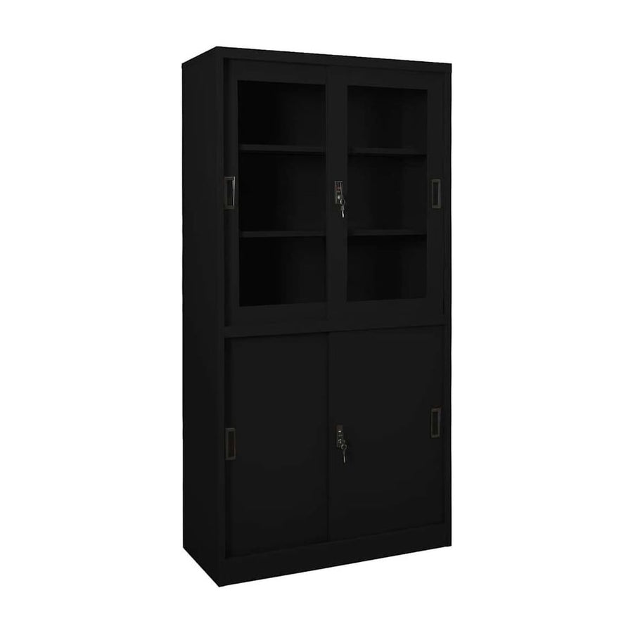 Office Cabinet with Sliding Door Black Steel