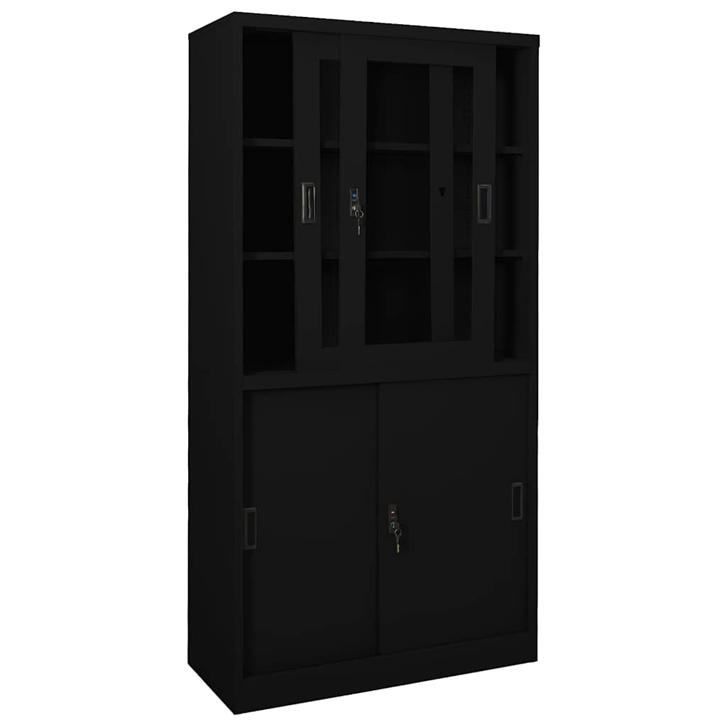 vidaXL Office Cabinet with Sliding Door Black 90x40x180 cm Steel 5