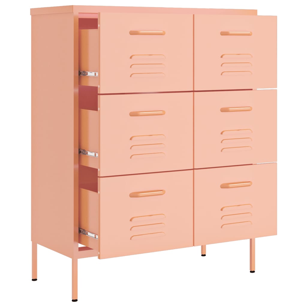 vidaXL Drawer Cabinet Pink 80x35x101.5 cm Steel 6