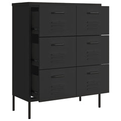 vidaXL Drawer Cabinet Black 80x35x101.5 cm Steel 6