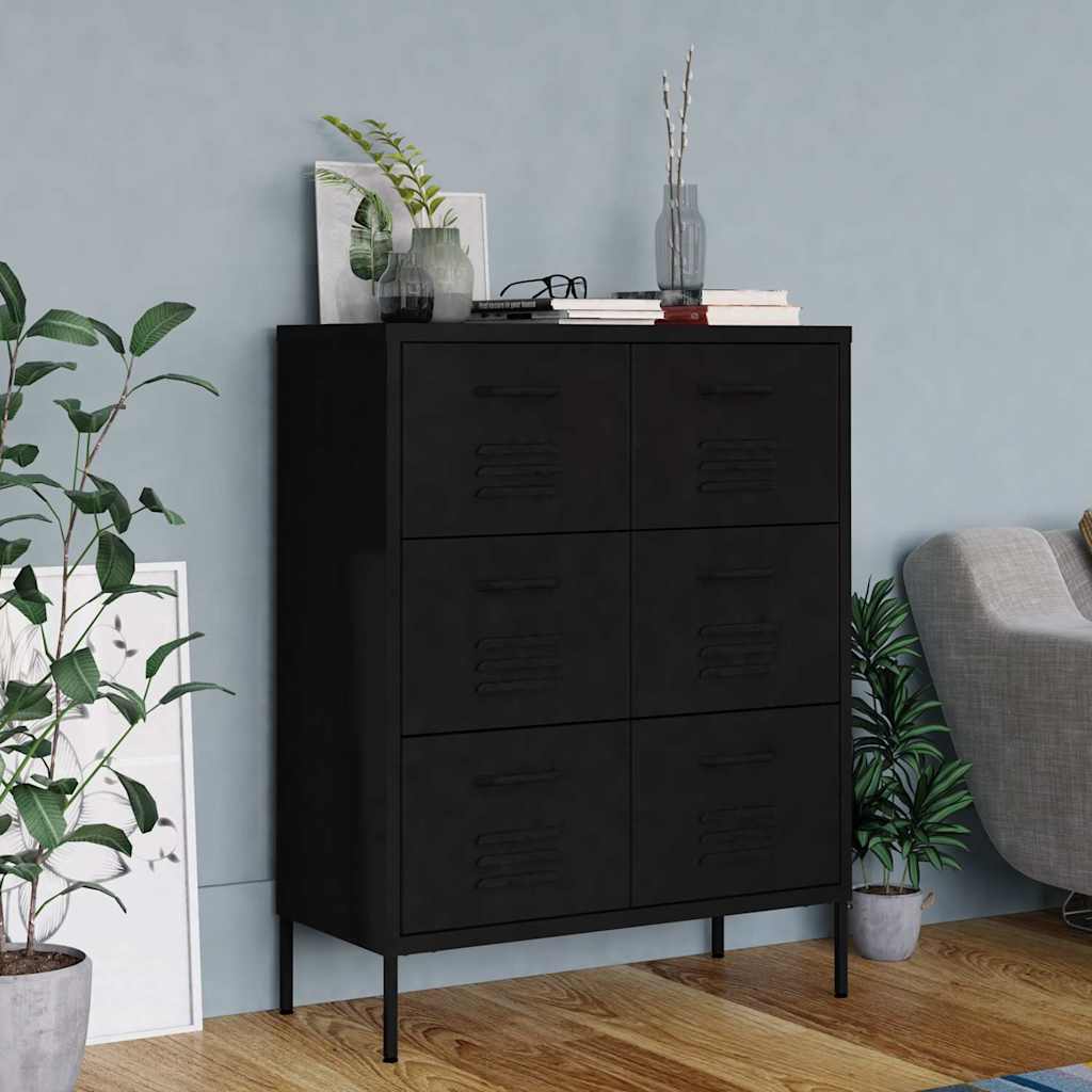 vidaXL Drawer Cabinet Black 80x35x101.5 cm Steel 1