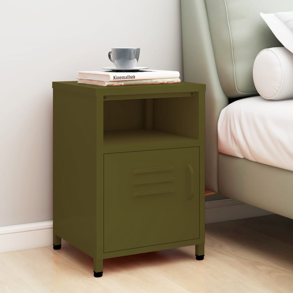 vidaXL Nightstand | Olive Green | Steel | Medium | Adjustable Feet | Nightstand 1