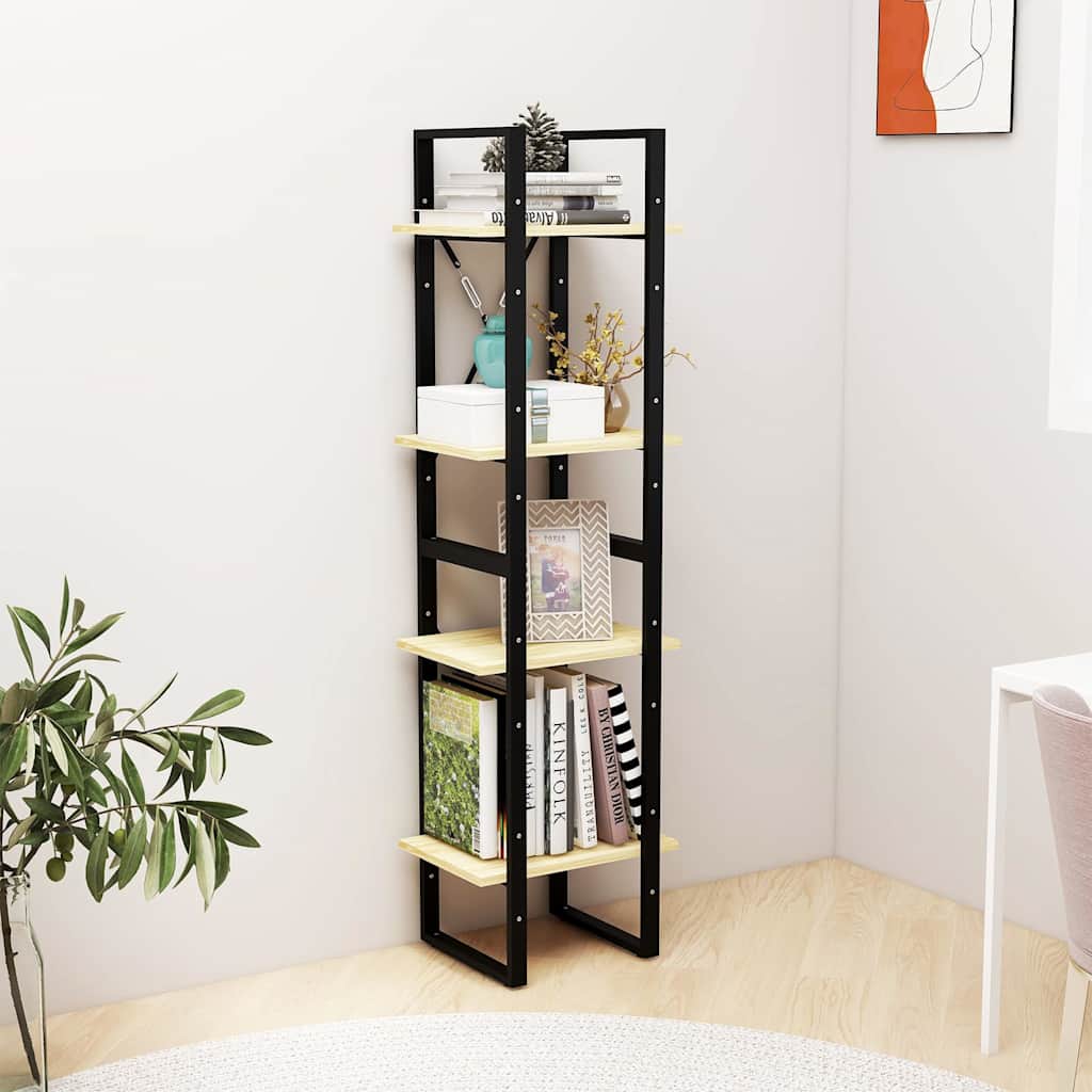 vidaXL Book Cabinet | Natural Wood, Black | Solid Pine Wood, Metal | 4-Tier 3