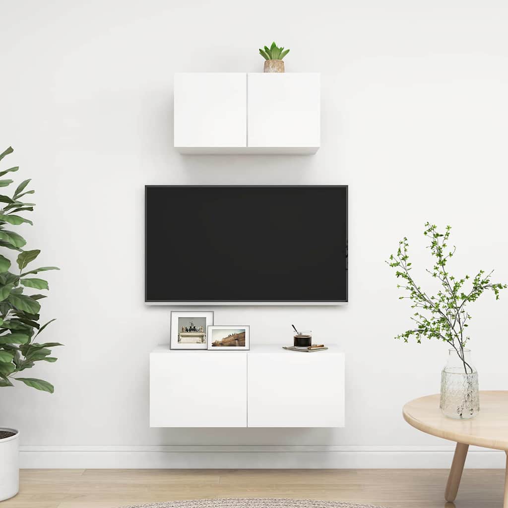 vidaXL 2 Piece TV Cabinet Set White Engineered Wood 1