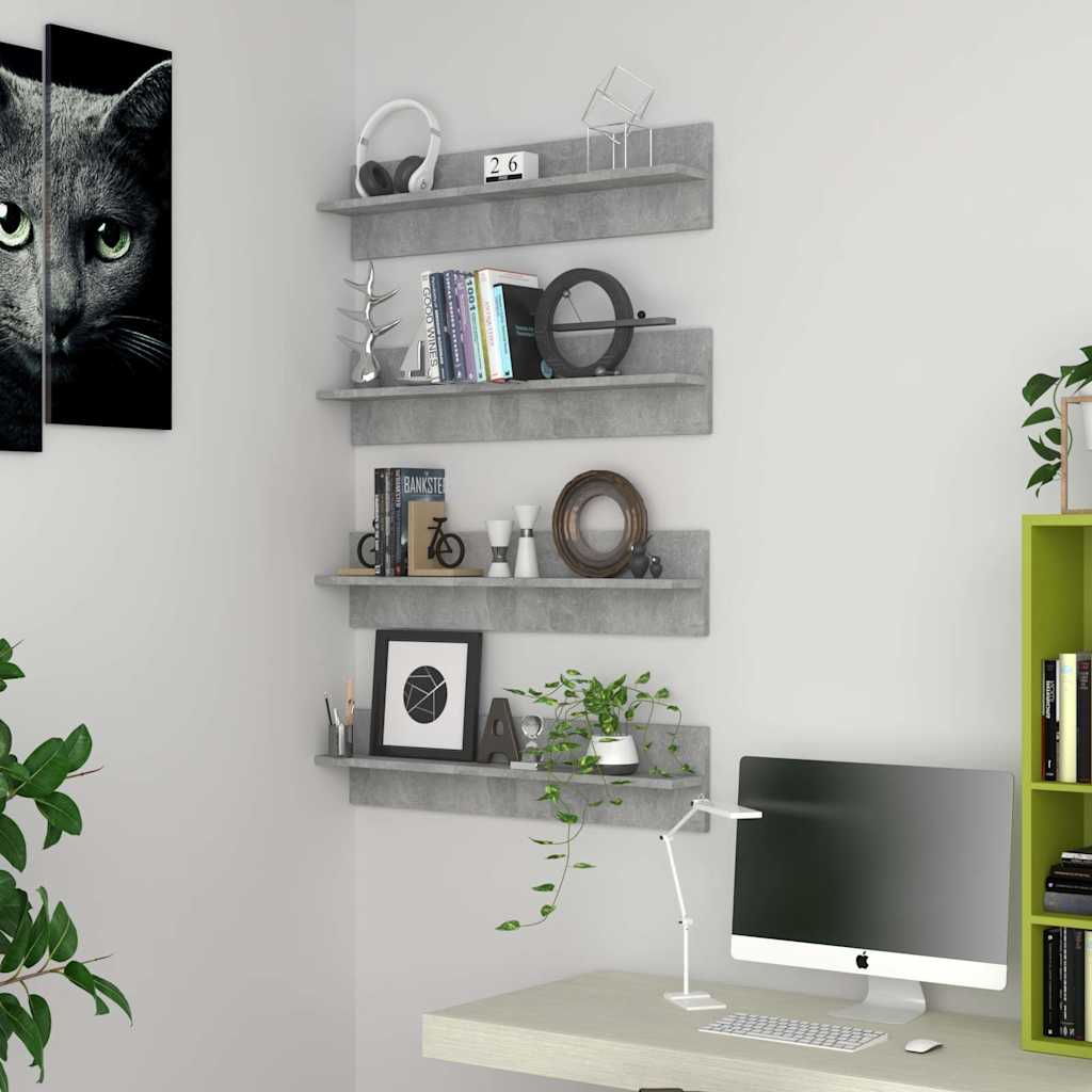 vidaXL Wall Shelf 4 pcs Concrete Grey 80x11.5x18 cm Engineered Wood 1