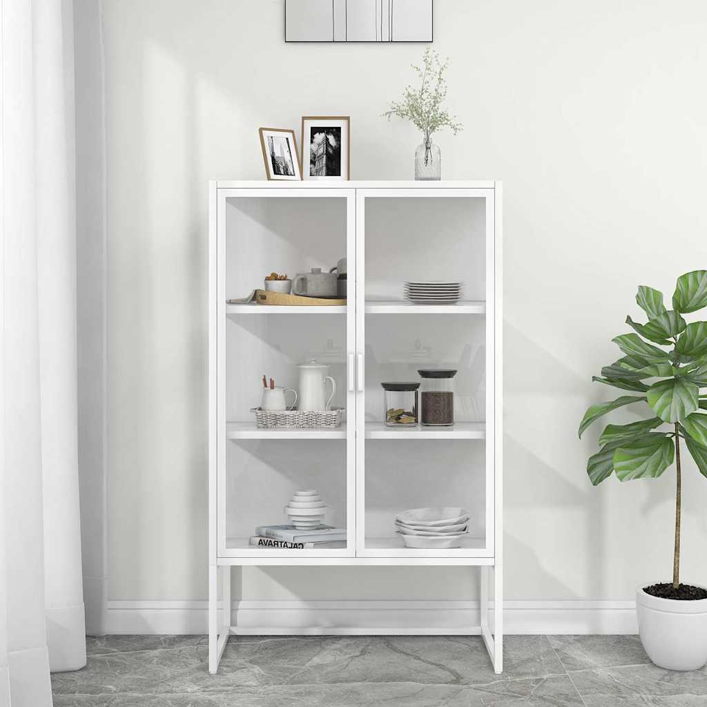 vidaXL Highboard White 80x35x135 cm Steel and Tempered Glass 1