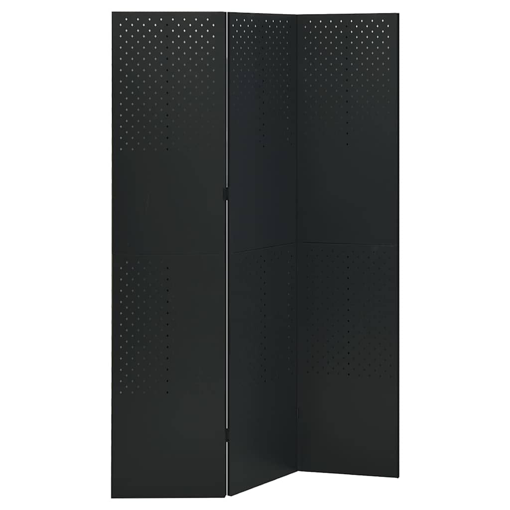 3-Panel Room Divider Steel Black 120 x 180 cm