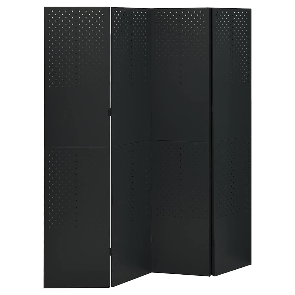 3-Panel Room Divider Steel Black 160 x 180 cm
