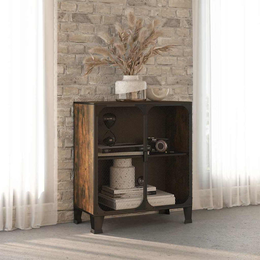 Storage Cabinet Rustic Brown Metal and MDF