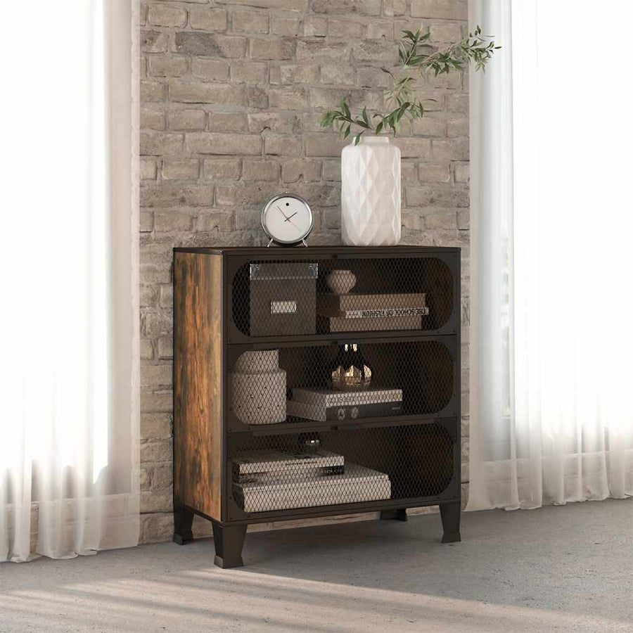 Storage Cabinet Rustic Brown Metal and MDF