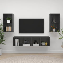 4 Piece Wall-mounted TV Cabinet Set Engineered Wood High gloss grey