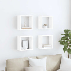 vidaXL Cube Shelf | Set of 4 | White | Engineered wood | Wall mounting 3