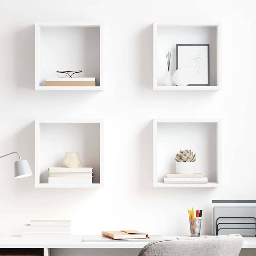 vidaXL Cube Shelf | Set of 4 | White | Engineered wood | Wall mounting 1