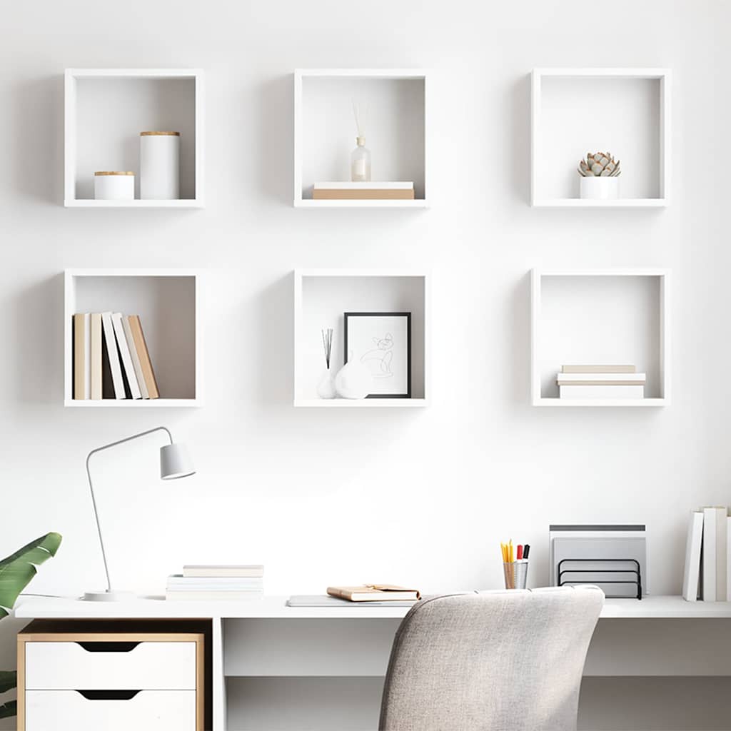 Wall Cube Shelves 6 pcs Height 30 cm White