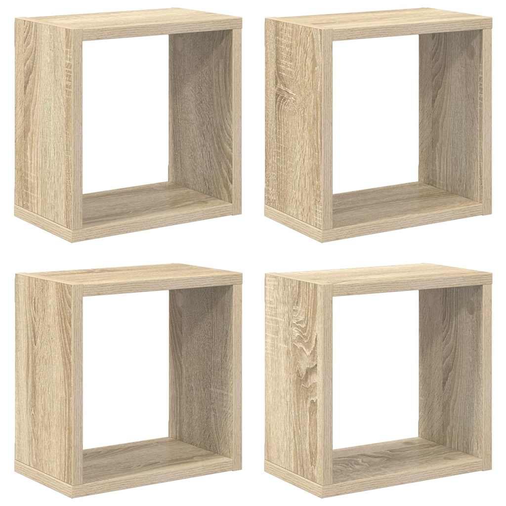 vidaXL Cube Shelf | Set of 4 | Sonoma Oak | Engineered Wood | Small | Cube Shelf 2