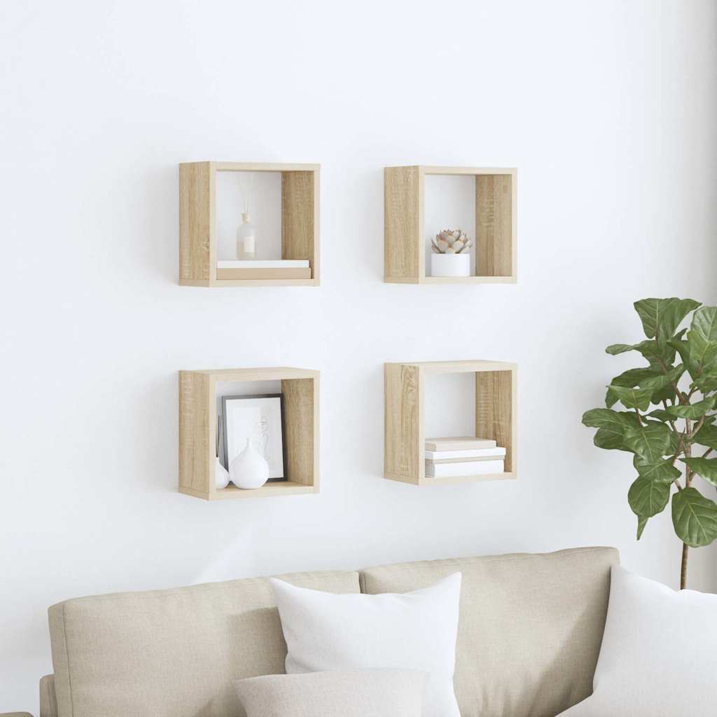 vidaXL Cube Shelf | Set of 4 | Sonoma Oak | Engineered Wood | Small | Cube Shelf 3