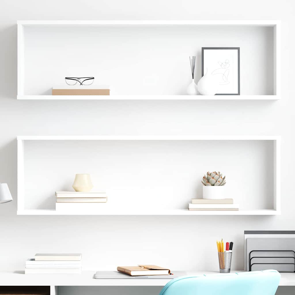 vidaXL Wall Cube Shelf 2 pcs White 100x15x30 cm Engineered Wood 1