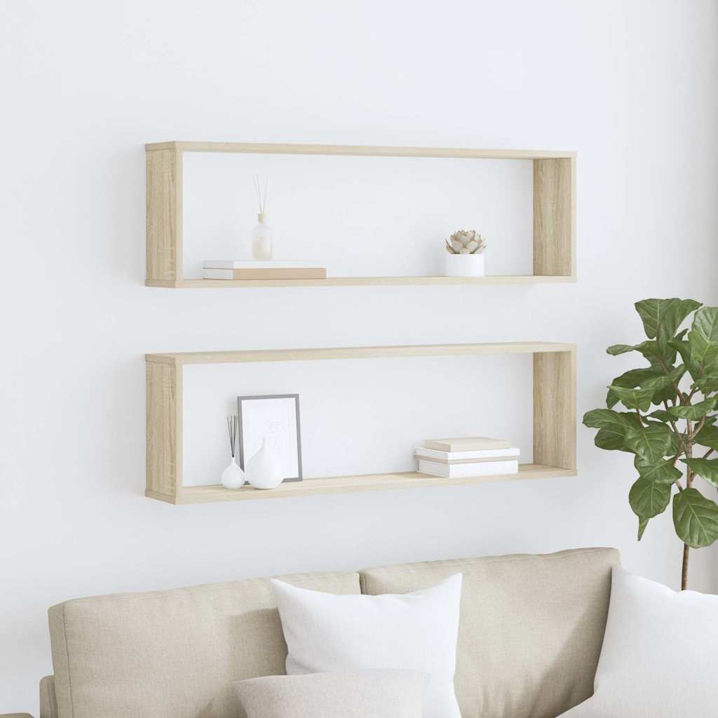 vidaXL Wall Cube Shelf 2 pcs Sonoma Oak 100x15x30 cm Engineered Wood 3