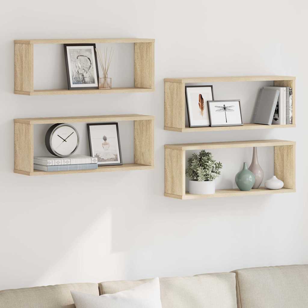 vidaXL Wall Cube Shelf 4 pcs Sonoma Oak 60x15x23 cm Engineered Wood 1