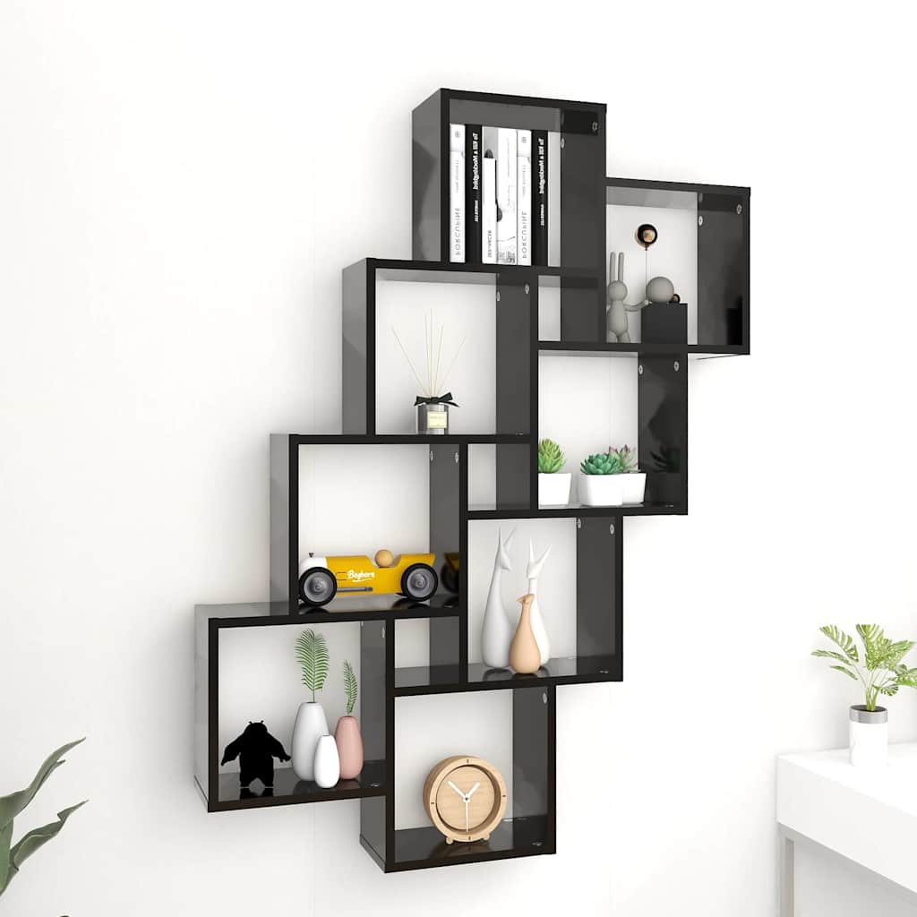 vidaXL Wall Shelf | Black | Engineered Wood | 90x15x119 cm | Wall Shelf 1
