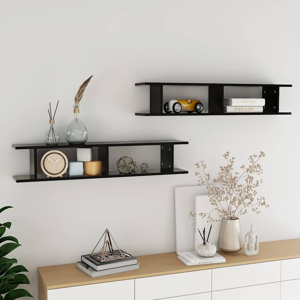 vidaXL Wall Shelf | Set of 2 | Black | Engineered wood | Wall Shelf 1