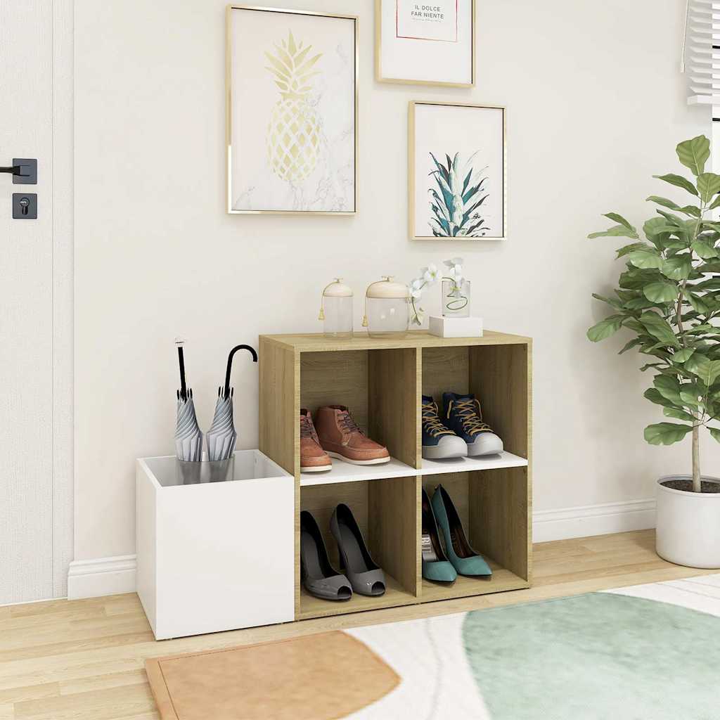 vidaXL Hall Shoe Cabinet | White and Sonoma Oak | Engineered wood | Medium 3