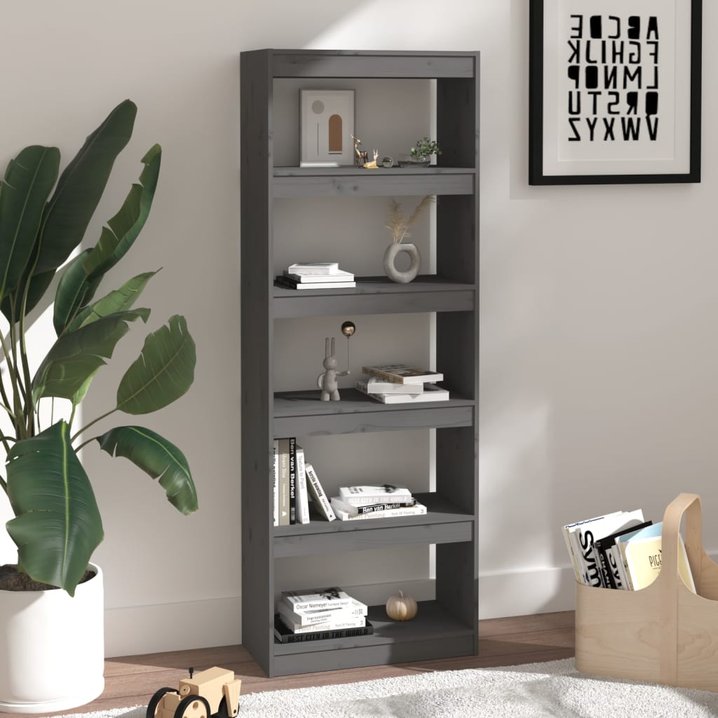 vidaXL Book Cabinet | Grey | Solid Pine Wood | Tall | Book Cabinet | Rectangular 6